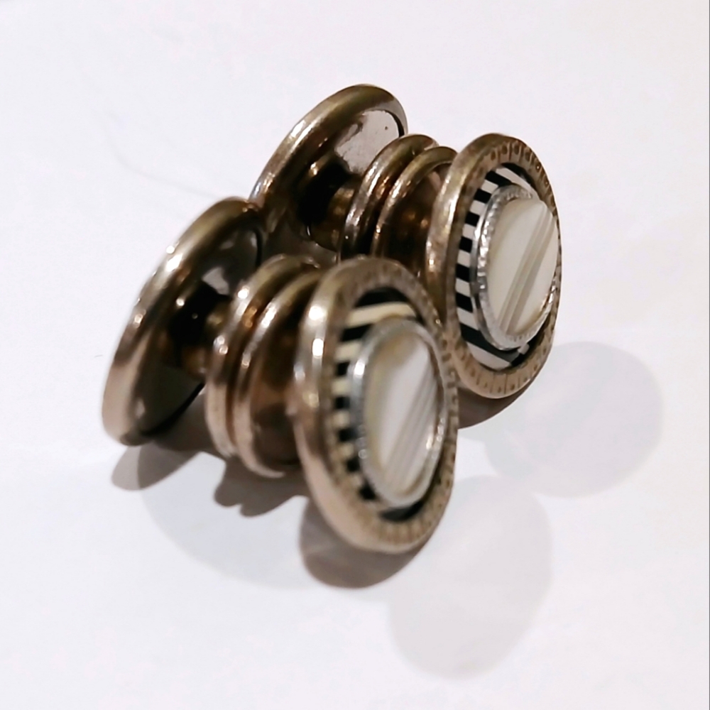 Vintage Silver Tone and White Button Cufflinks